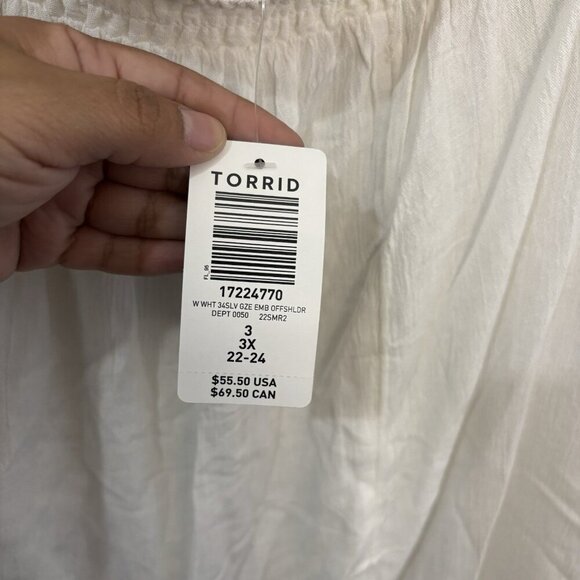 Torrid Gauze Embroidered Off Shoulder Blouse Top Women 3X White/ Blue - Picture 6 of 12